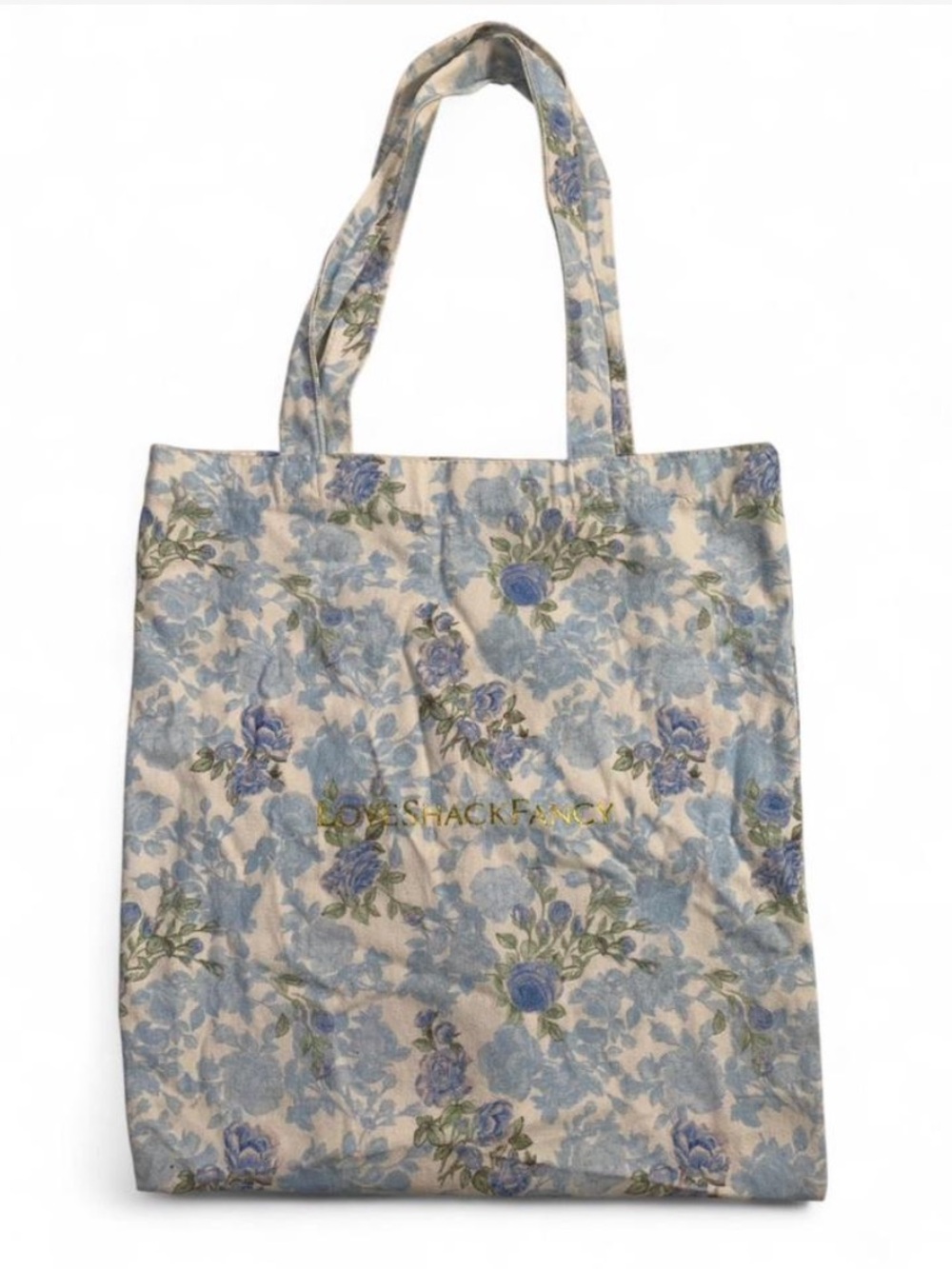 LoveShackFancy Light Blue Floral Canvas Tote Bag Cottagecore Whimsical Market